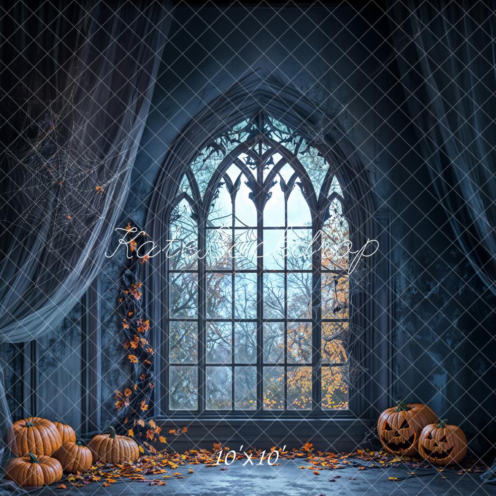 FONDO DE CORTINAS DE VENTANA GÓTICA EN ARCO DE HALLOWEEN Diseñado por Emetselch