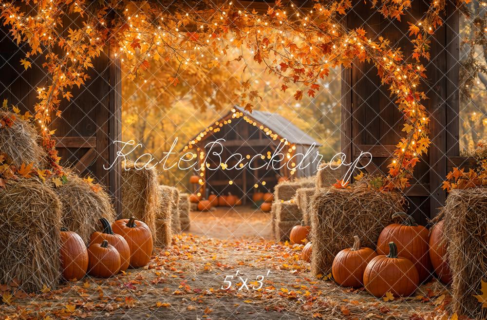 Kate Fall Maple Leaf Barn Pumpkin Straw Pile Backdrop Designed by Emetselch