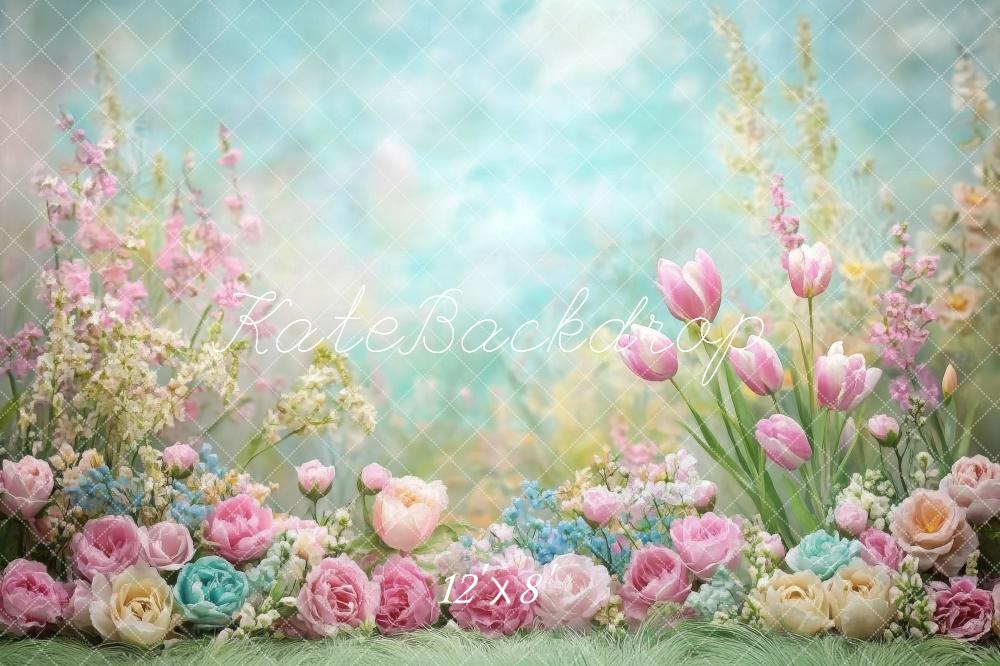 Kate Spring Floral Pastel Tulips Garden Backdrop Designed by Emetselch