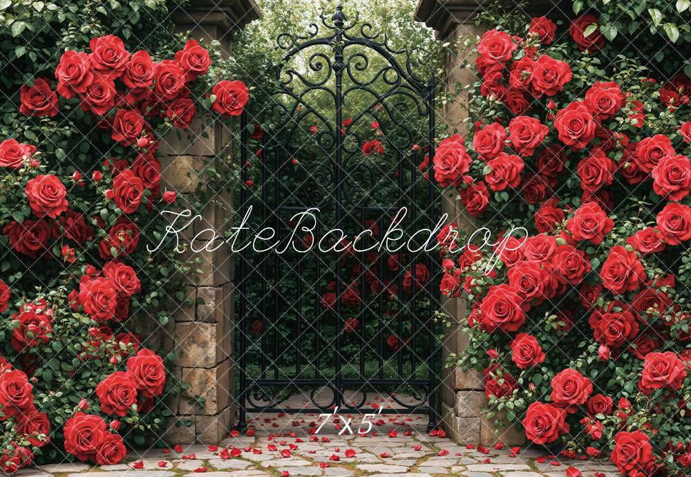 Kate Red Roses Garden Gate Backdrop Designed by Emetselch