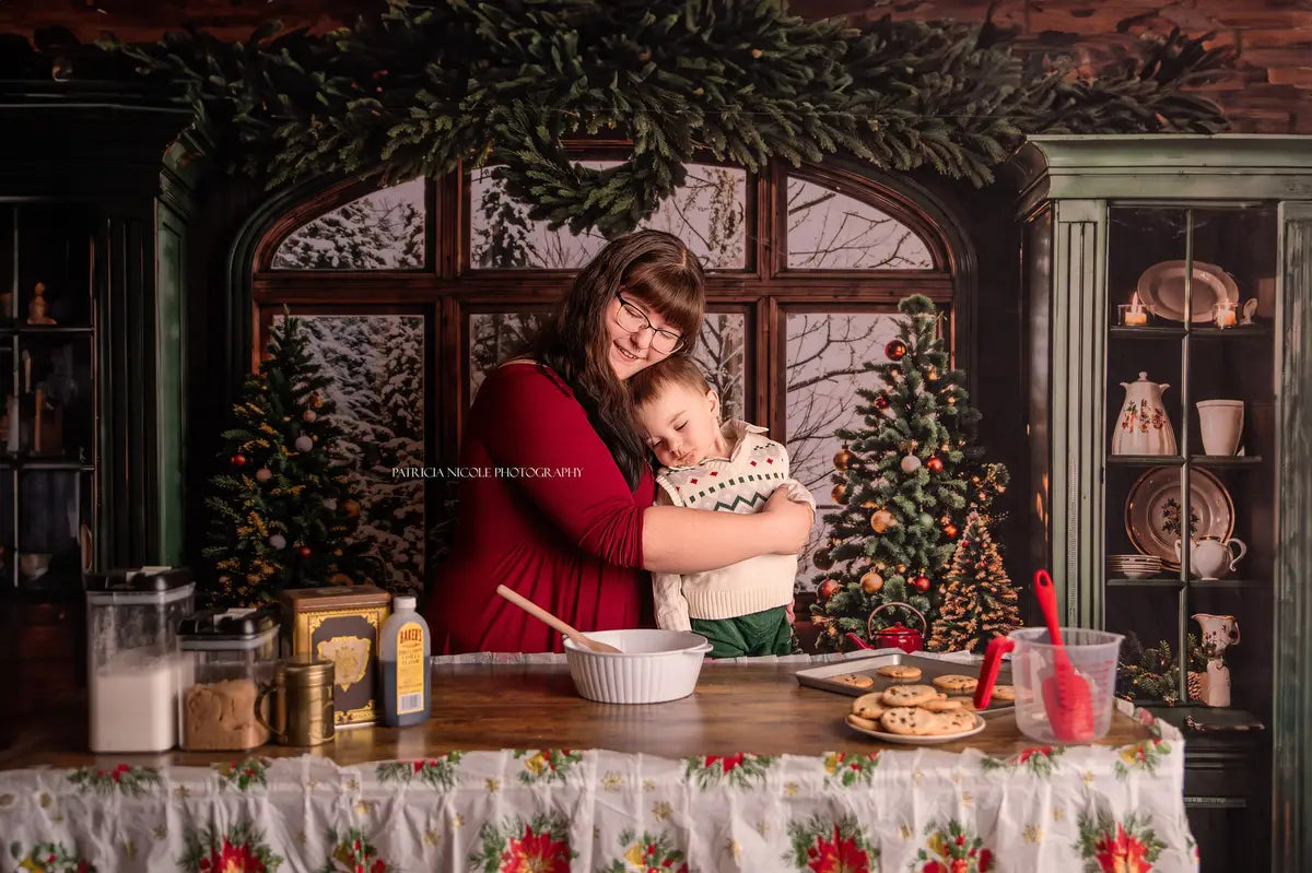 Fondo de cocina retro en tonos verde oscuro para Navidad diseñado por Emetselch