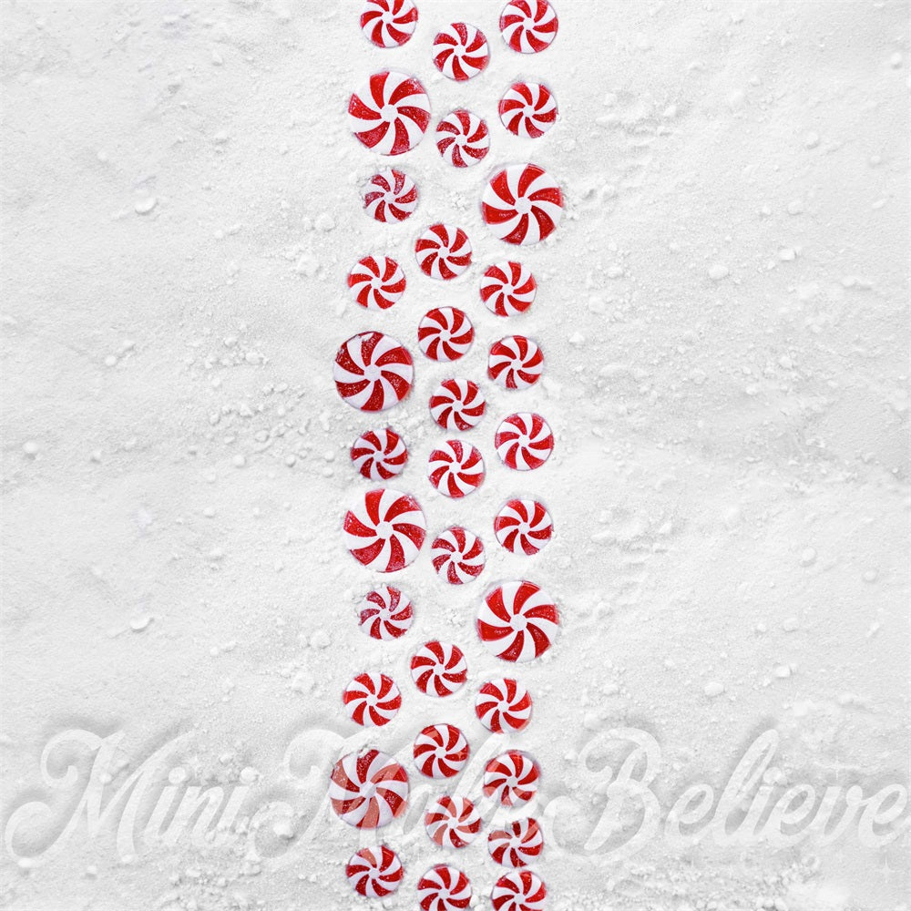 Kate Red Peppermint Candy White Snow Floor Backdrop Designed by Mini MakeBelieve