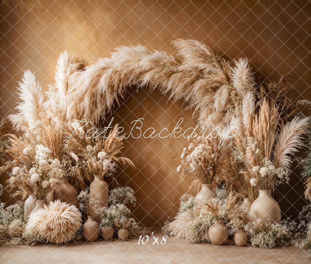 Kate Boho Arch Pampas Grass Brown Backdrop Designed by Emetselch