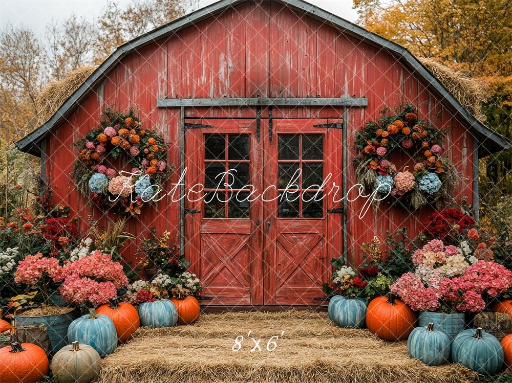 Kate Fall Red Barn Floral Pumpkin Backdrop Designed by Mini MakeBelieve