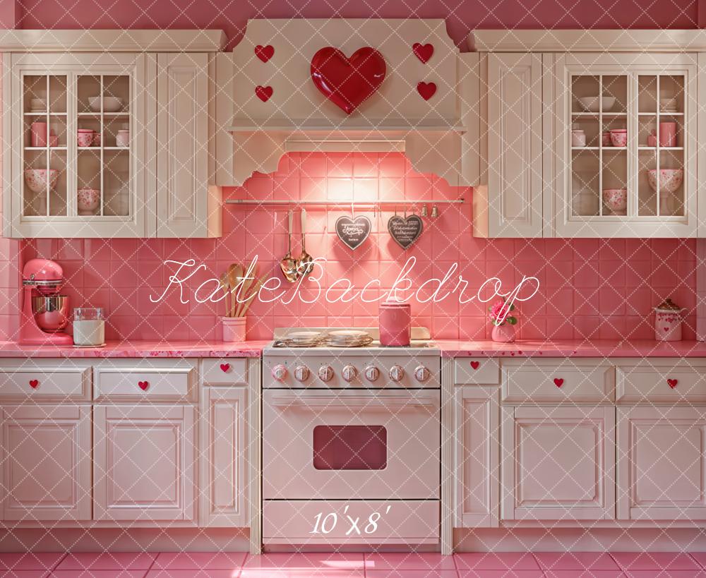 Kate Valentine Pink Heart Kitchen Cabinets Backdrop Designed by Emetselch