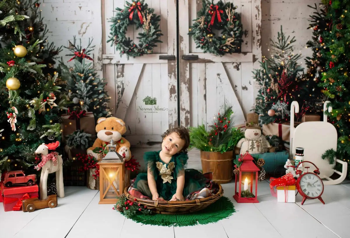 Kate Christmas White Shabby Barn Door Backdrop Designed by Emetselch