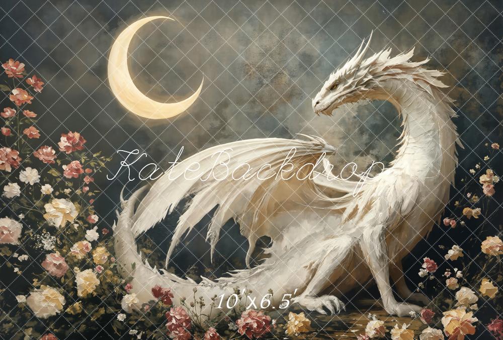 Fantasy Dragon Moon Floral Foto Achtergrond Designed by Emetselch