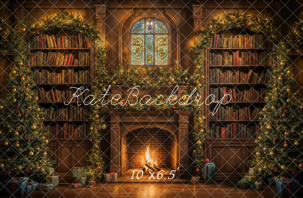 Kate Christmas Indoor Arched Bookshelf Retro Brick Fireplace Backdrop Designed by Emetselch