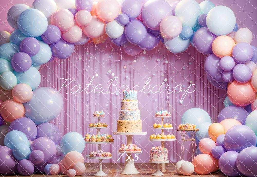 Kate Birthday Cake Smash Colorful Balloon Arch Backdrop Designed by Emetselch