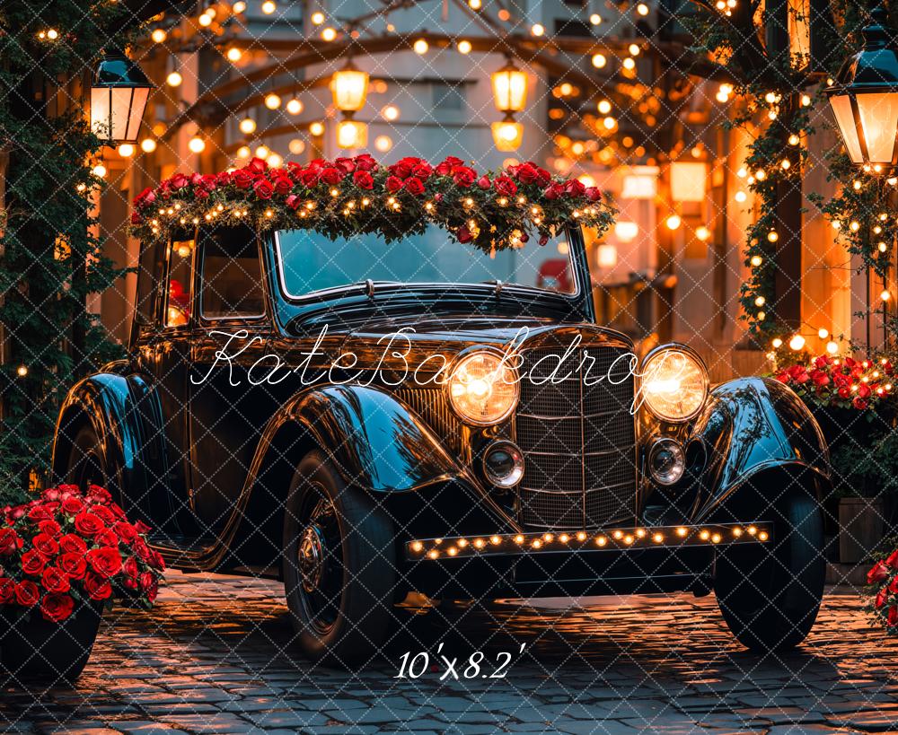 Fondo de rosas de coches vintage y luces diseñado por Emetselch