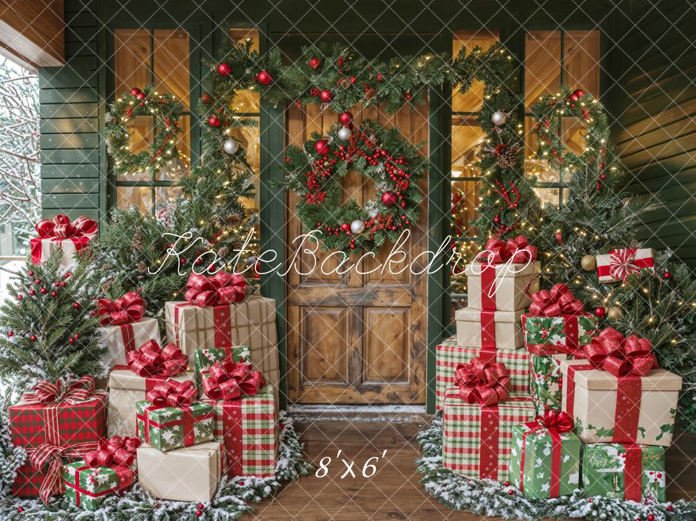 Kate Christmas Wooden Door Big Gift Box Backdrop Designed by Emetselch