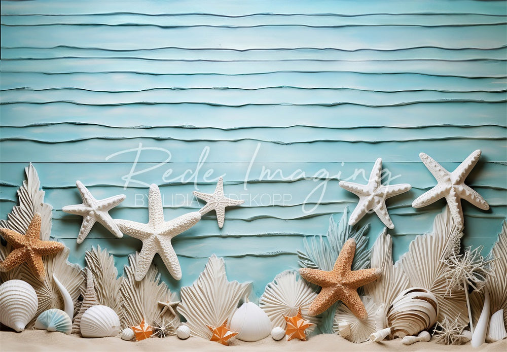 Kate Christmas Beach Starfish Blue Wall Backdrop Designed by Lidia Redekopp