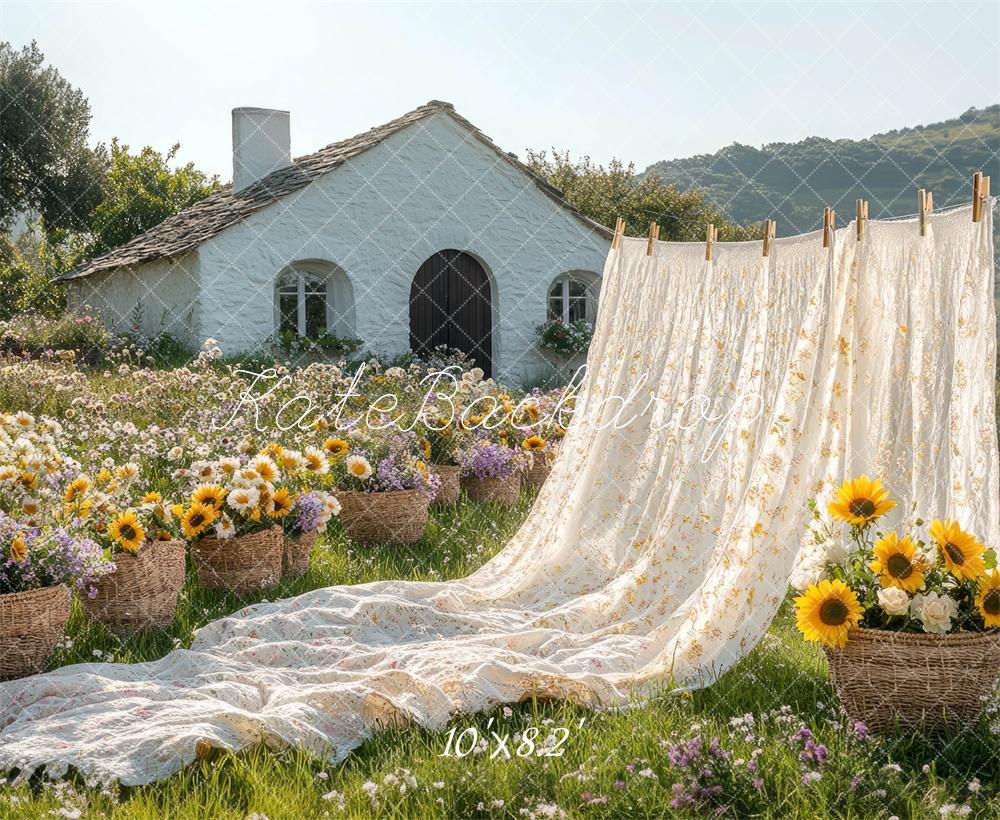 Kate Long Sheet Cottage Garden Sunflowers Backdrop Designed by Mini MakeBelieve