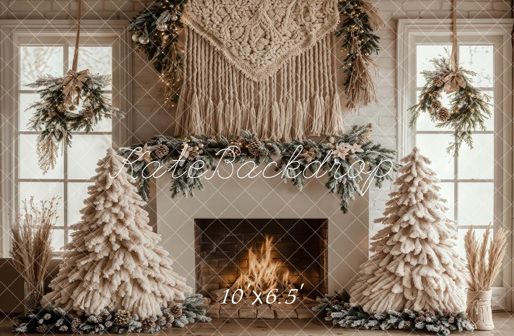 Kerstboom Boho Openhaard Witte Foto Achtergrond Designed by Emetselch