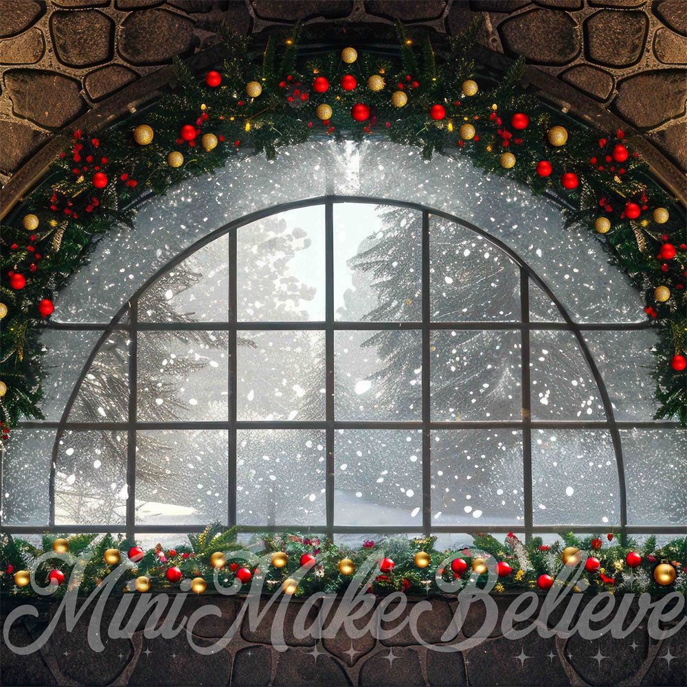 Kate Christmas Decoration Arched Window Stone Wall Backdrop Designed by Mini MakeBelieve