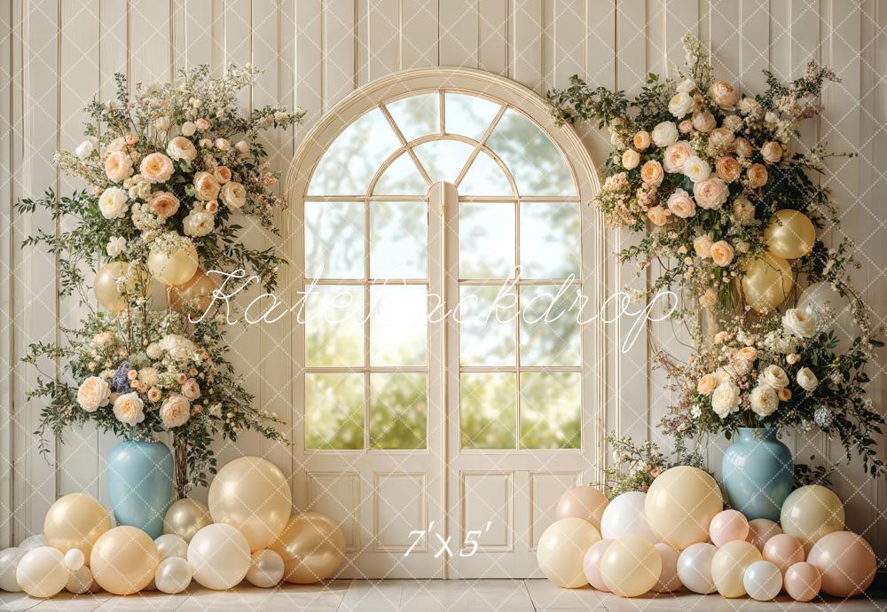 Kate Wedding Floral Arched Window Balloons Backdrop Designed by Emetselch