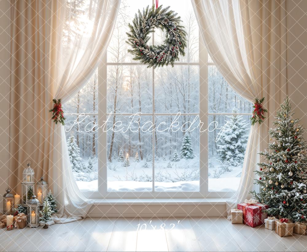 Kate Christmas White Window Wreath Backdrop Designed by Emetselch