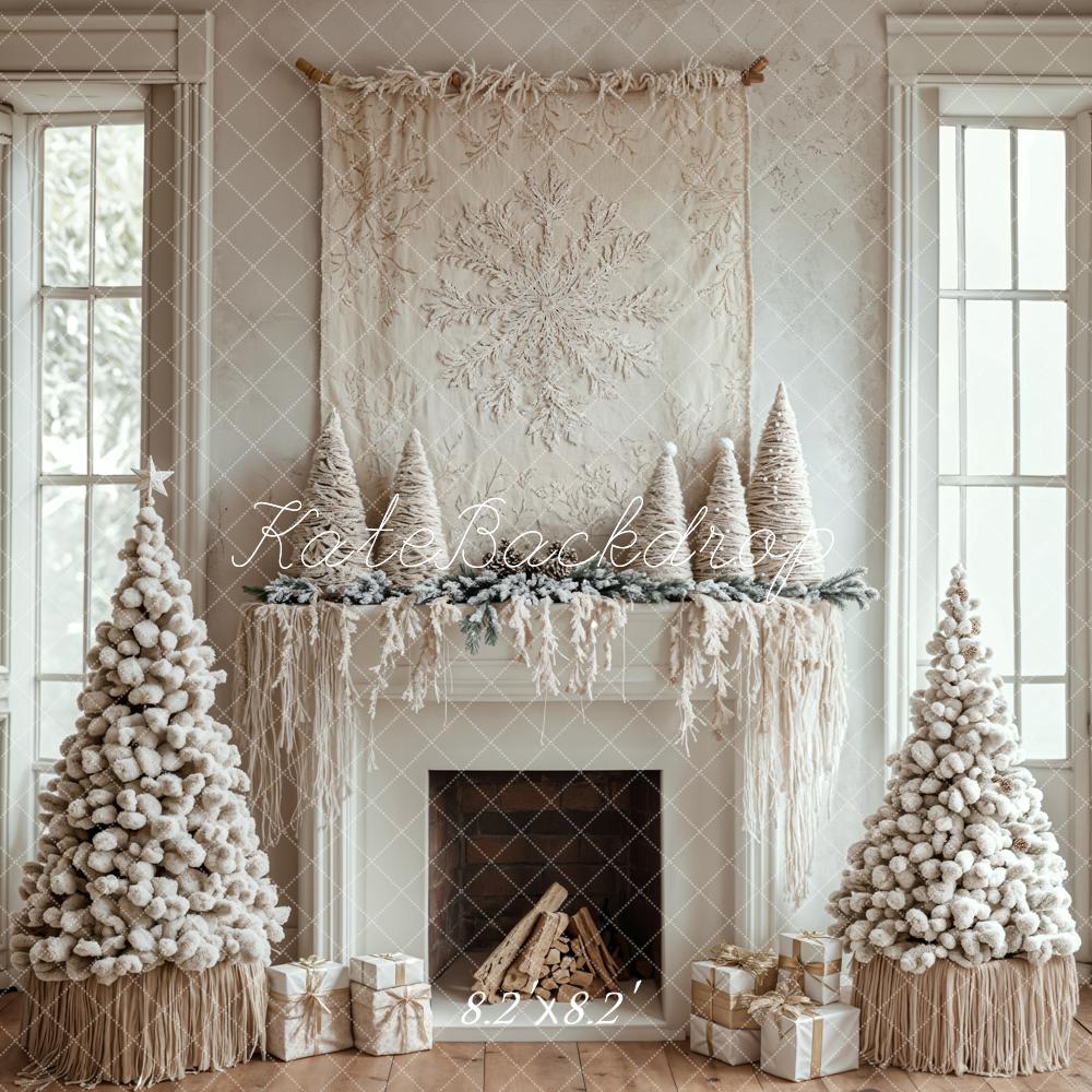 Kate Christmas Tree White Boho Fireplace Backdrop Designed by Emetselch