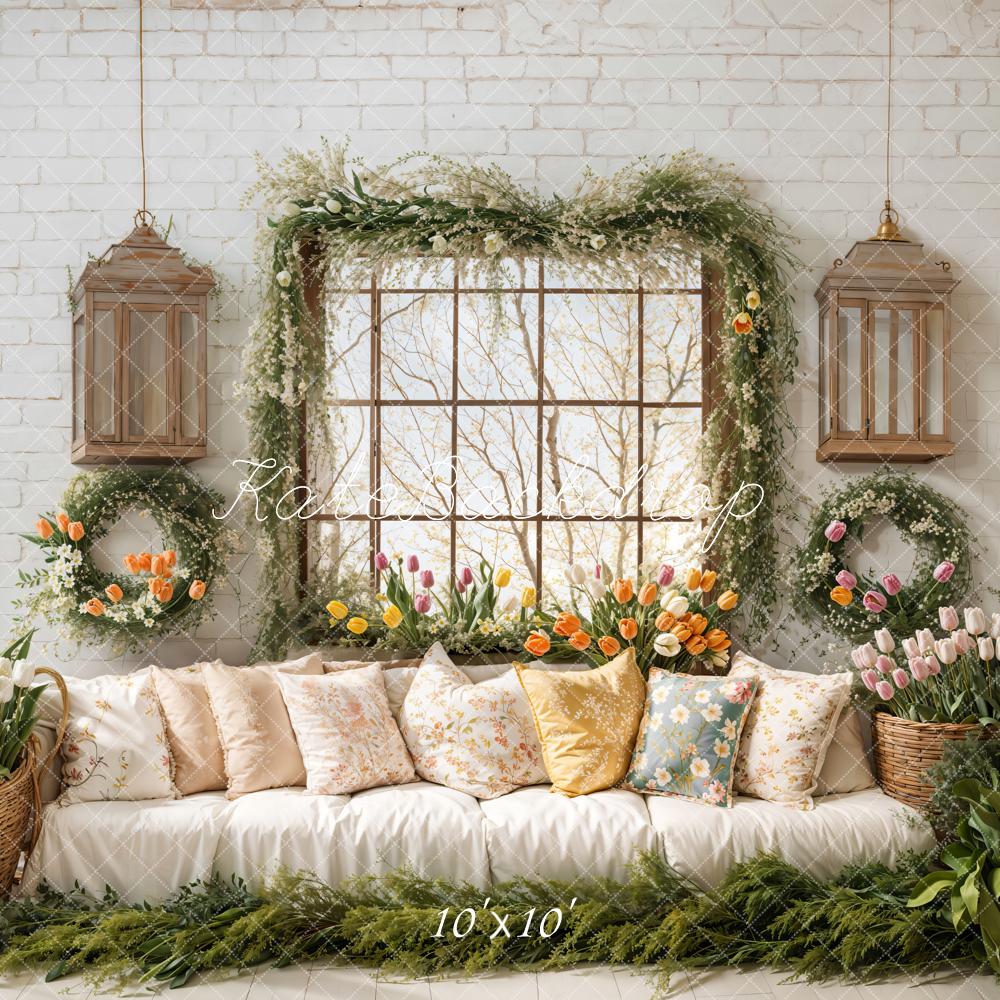 Kate Spring Sofa Pillows Tulip Window Backdrop Designed by Emetselch