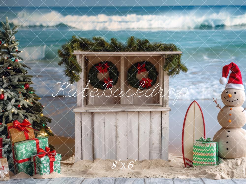 Kate Christmas Beach Snowman Surfboard Backdrop Designed by Mini MakeBelieve