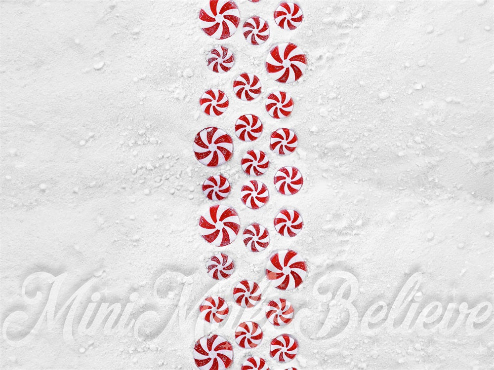 Kate Red Peppermint Candy White Snow Floor Backdrop Designed by Mini MakeBelieve