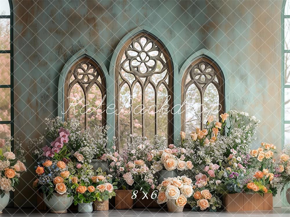 Kate Spring Floral Arched Vintage Window Backdrop Designed by Mini MakeBelieve