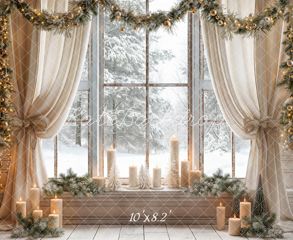 Kate Christmas White Curtain Framed Window Backdrop Designed by Emetselch