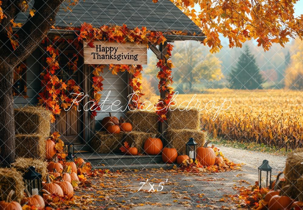 Kate Fall Thanksgiving Cabin Pumpkins Backdrop Designed by Mini MakeBelieve