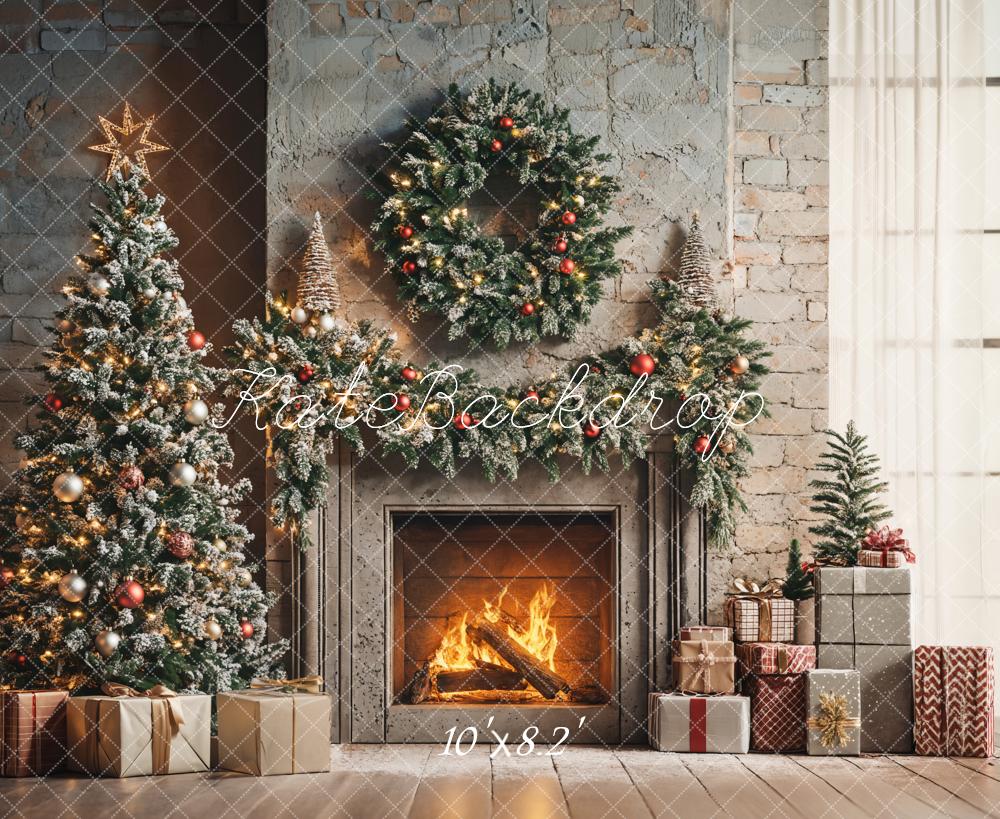 Kate Christmas Tree Fireplace Wreath Backdrop Designed by Emetselch