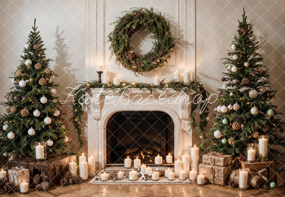 Kate Christmas Wreath White Vintage Fireplace Backdrop Designed by Emetselch