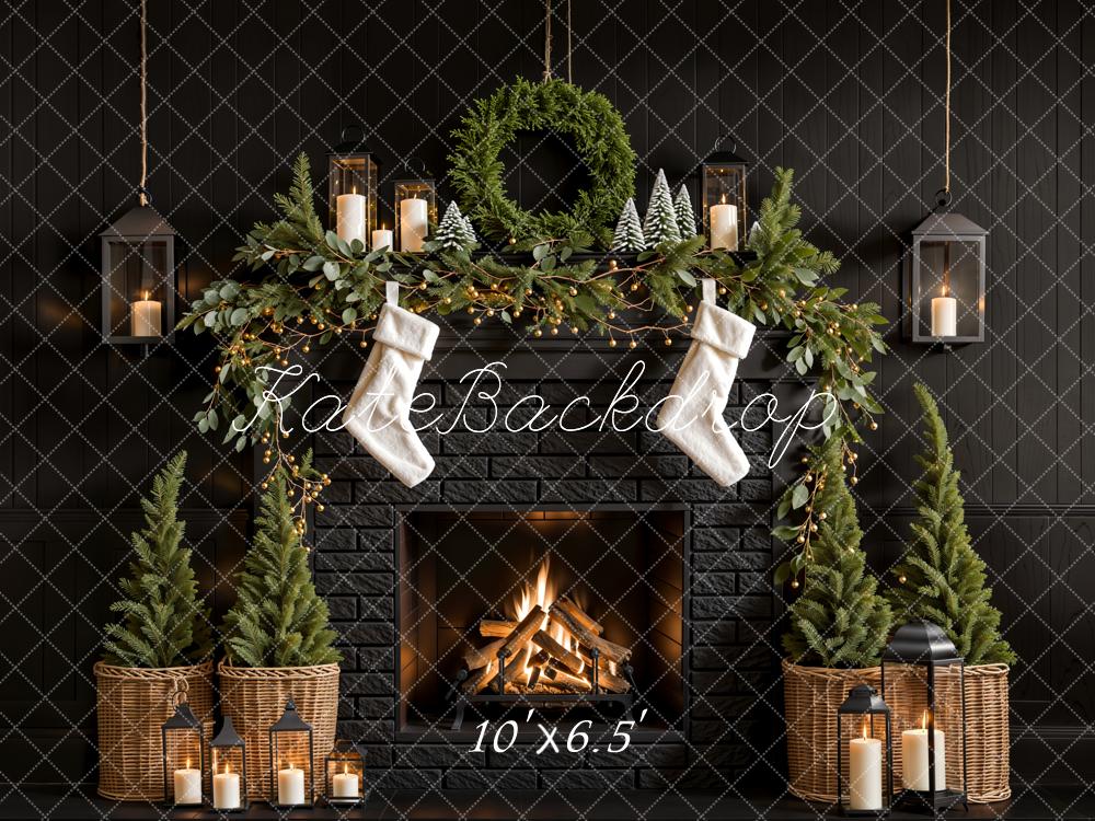 TEST Kate Christmas Tree Fireplace Black Wall Backdrop Designed by Emetselch