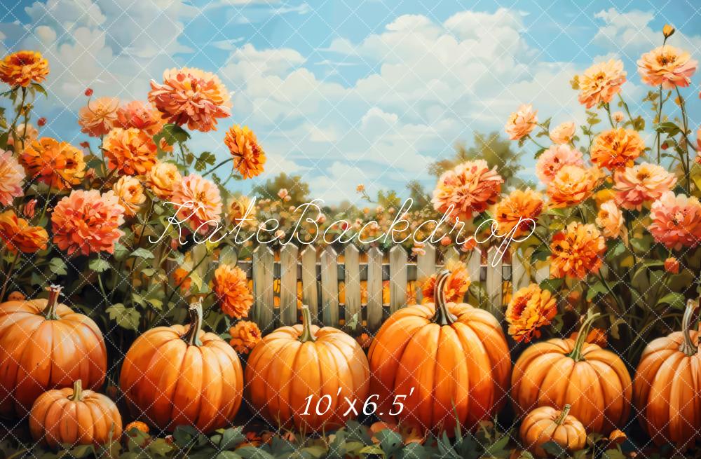 Kate Fall Fine Art Watercolor Flower Pumpkin Backdrop Designed by GQ