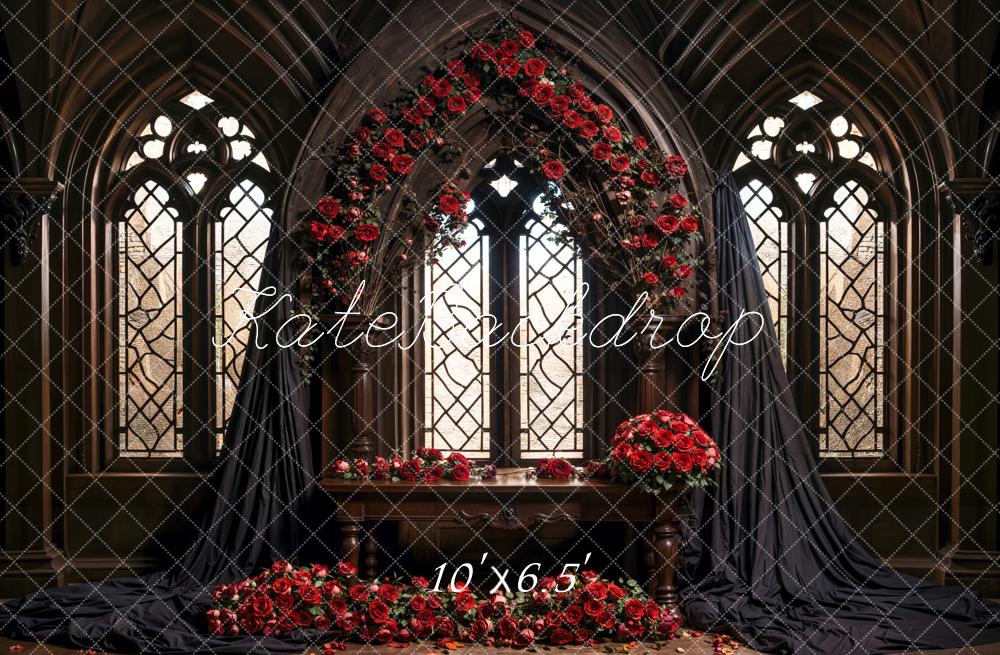 Kate Gothic Red Roses Flower Arch Backdrop Designed by Emetselch