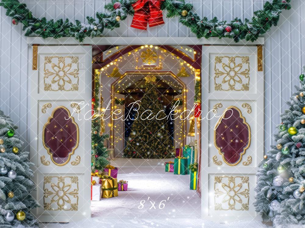 Christmas Snowy Barn Trees Foto Achtergrond Designed by Mini MakeBelieve