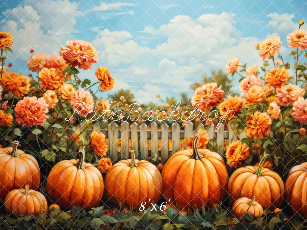 Kate Fall Fine Art Watercolor Flower Pumpkin Backdrop Designed by GQ