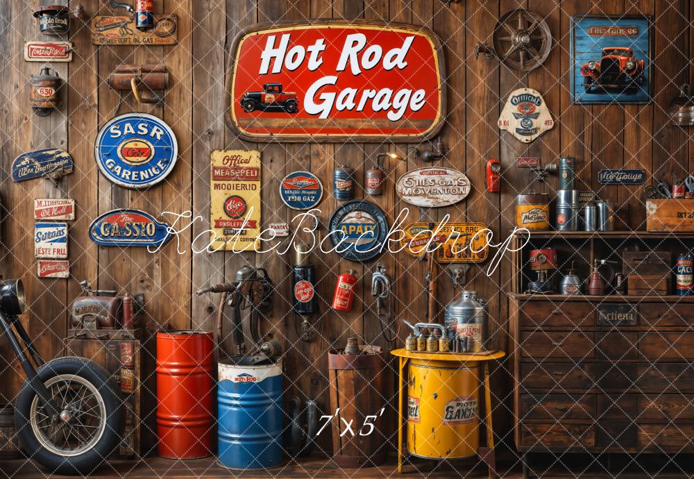 Kate Vintage Garage Wooden Wall Backdrop Designed by Emetselch