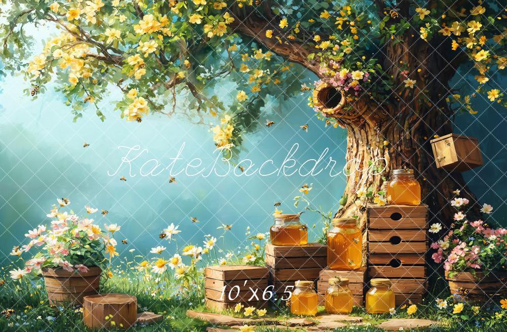 Kate Spring Honey Bee Tree Honeycomb Backdrop Designed by Emetselch