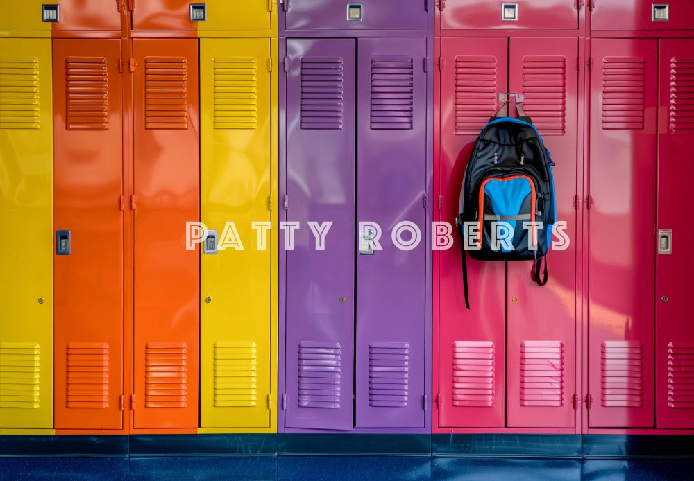 Kate Back to School Retro Colorful Locker Backdrop Designed by Patty Robert