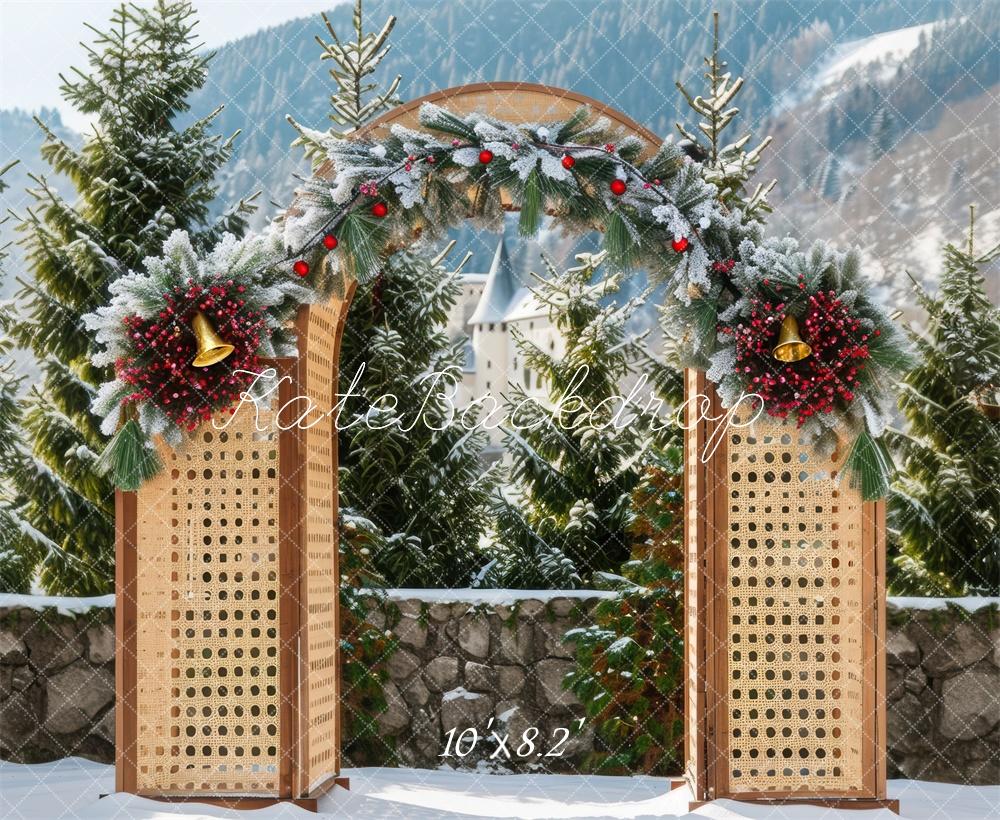 Kerst Winter Houten Boog Foto Achtergrond Designed by Mini MakeBelieve