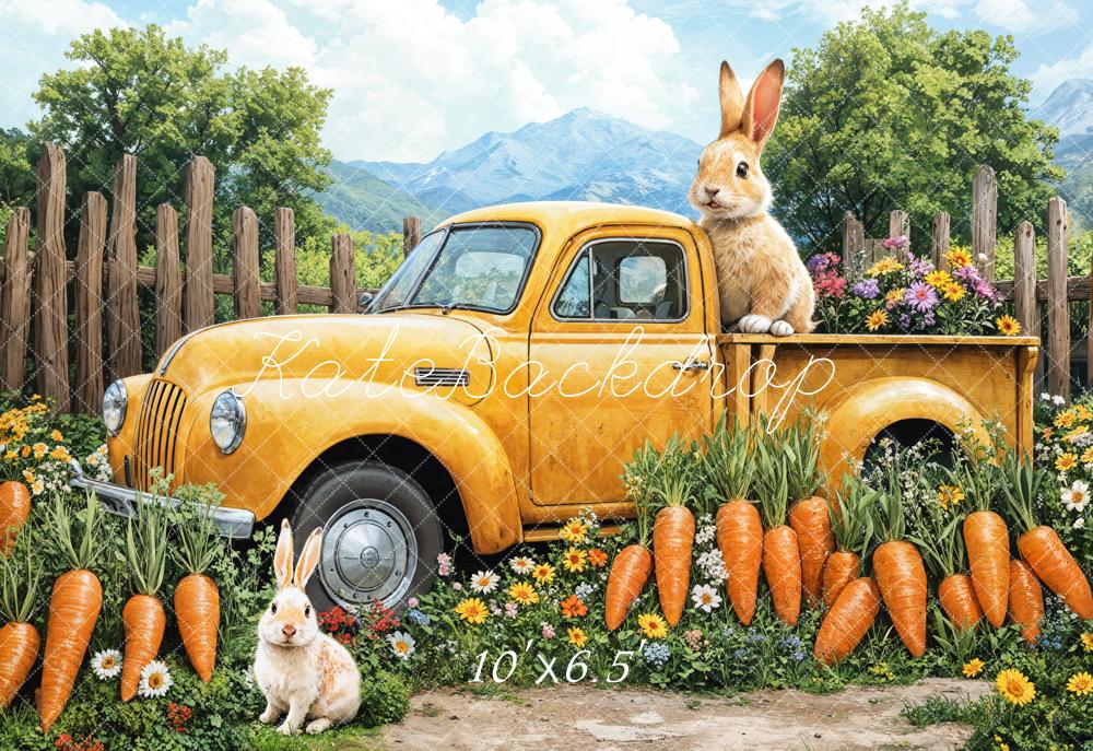 Kate Easter Bunny Carrot Yellow Truck Backdrop Designed by Emetselch