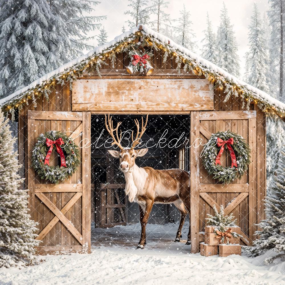 Fondo de cabaña de madera de reno navideño diseñado por Emetselch