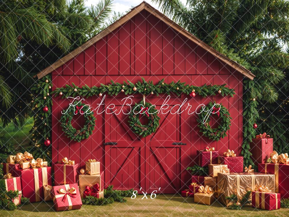 Kate Christmas Barn With Gifts Boxes Backdrop Designed by Emetselch