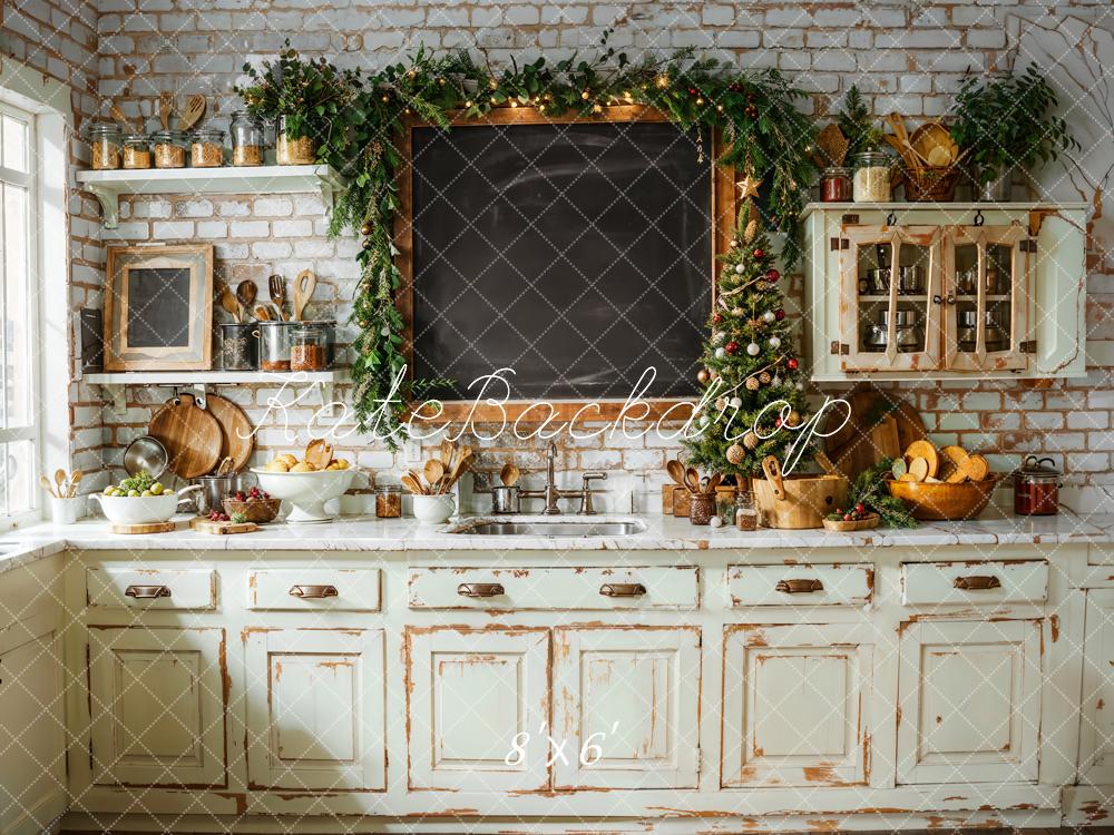 Kerstkeuken Vintage Kast Krijtbord Foto Achtergrond Designed by Emetselch