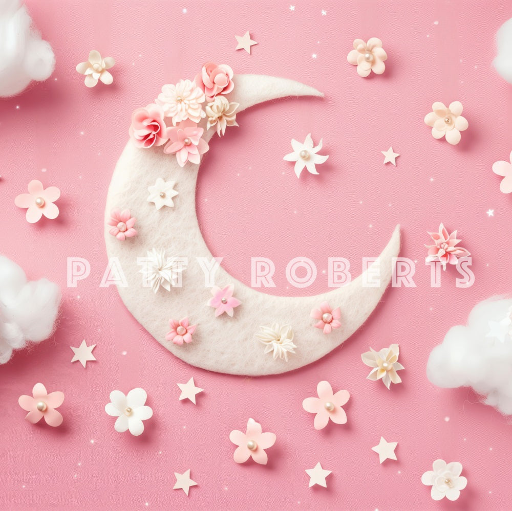 Kate Cake Smash Pink Moon And Flowers Clouds Backdrop Designed by Patty Robert