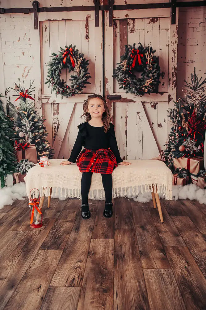 Kate Christmas White Shabby Barn Door Backdrop Designed by Emetselch