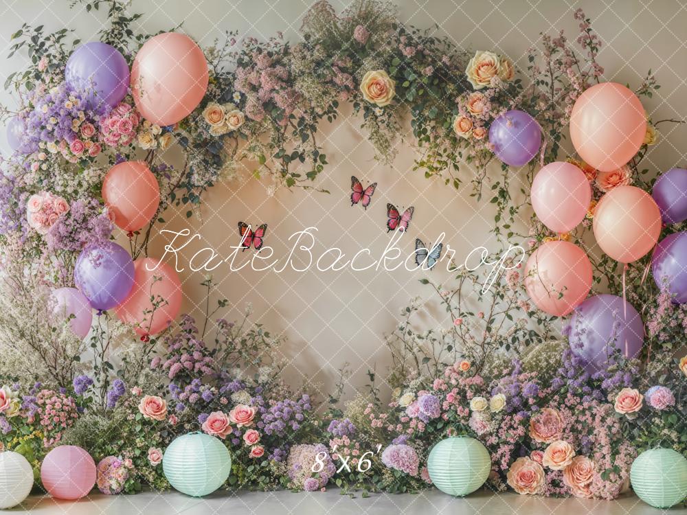 Arco de flores de primavera con globos y mariposas fondo diseñado por Emetselch