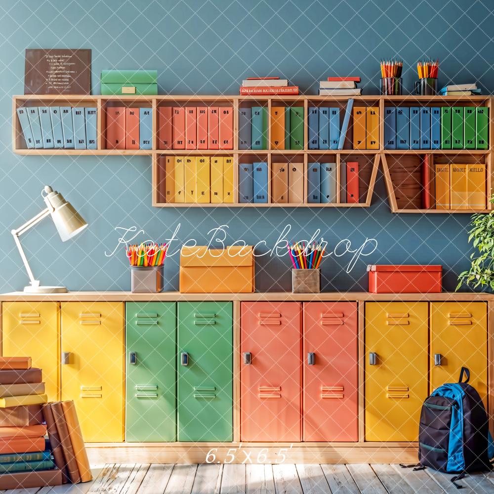 Kate Back to School Colorful Locker Bookshelf Backdrop Designed by Emetselch