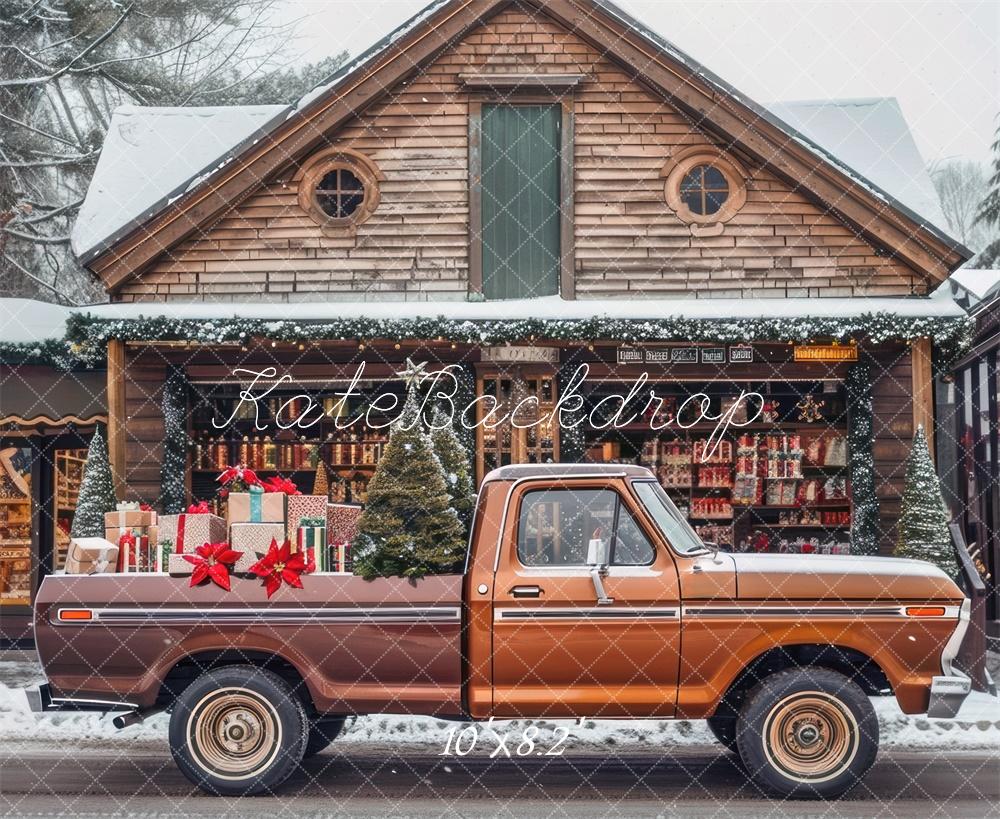 Kate Christmas Brown Truck Cabin Backdrop Designed by Mini MakeBelieve