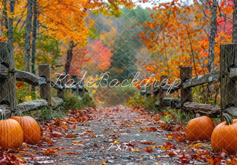 Fondo de camino de calabazas en el bosque de otoño diseñado por Mini MakeBelieve