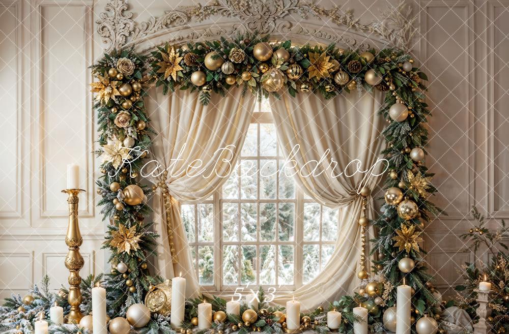 Kate Christmas Vintage White Marble Framed Window Backdrop Designed by Emetselch